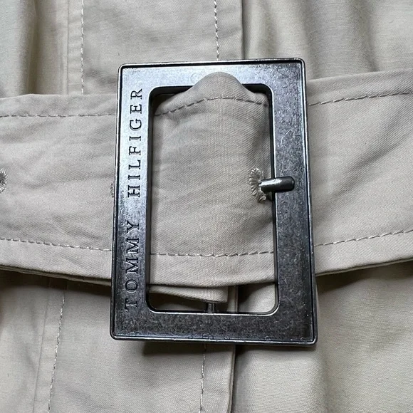 Tommy Hilfiger Trench Coat Belted Jacket Hidden Hood Beige Tan Medium M - Picture 9 of 17